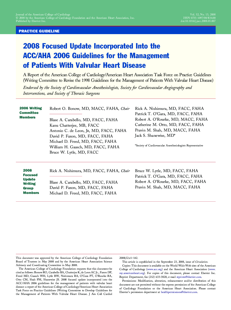 2008 Focused Update Incorporated Into the ACC/AHA 2006 Guidelines for the Management of Patients With Valvular Heart Disease