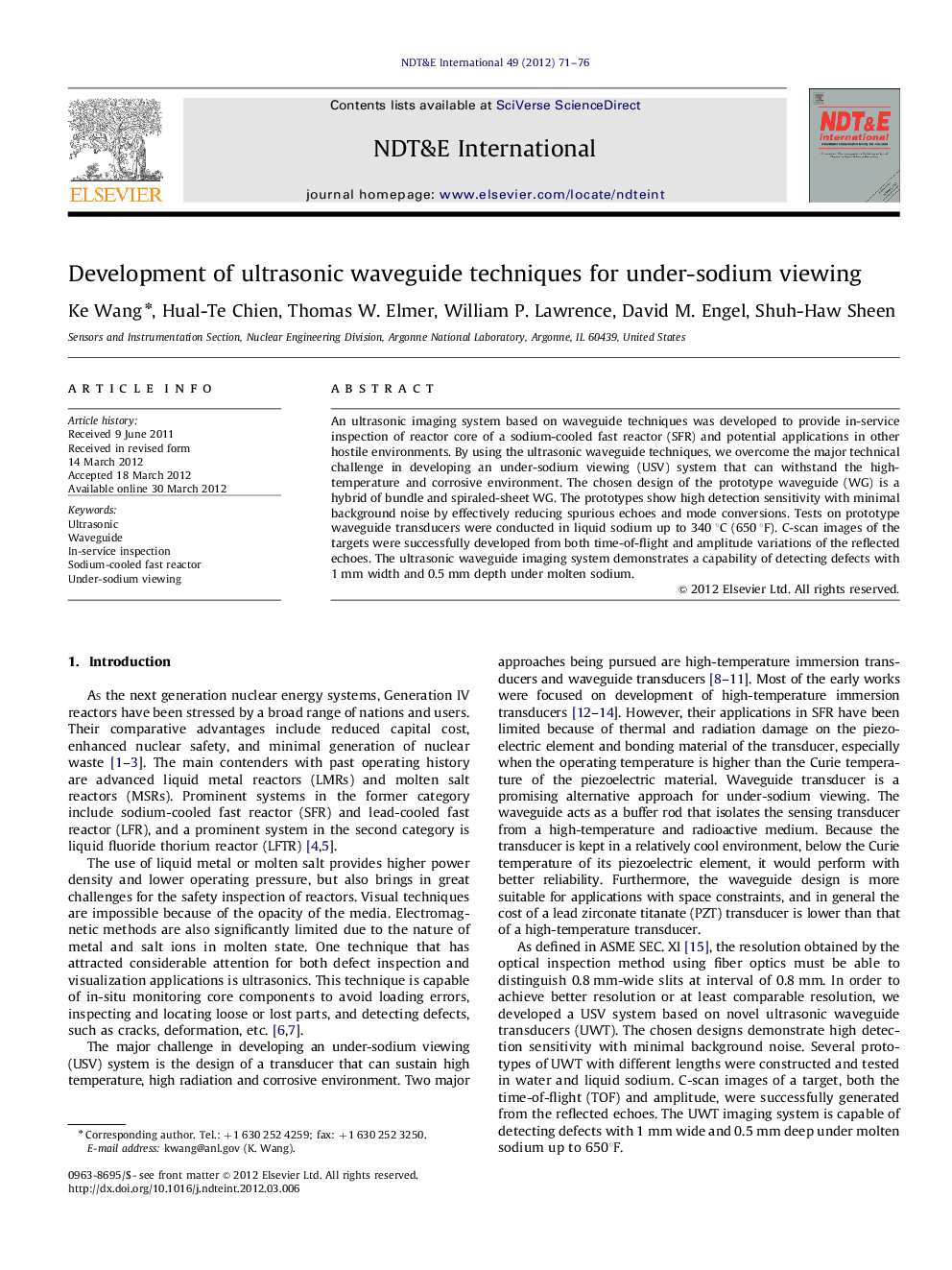 Development of ultrasonic waveguide techniques for under-sodium viewing