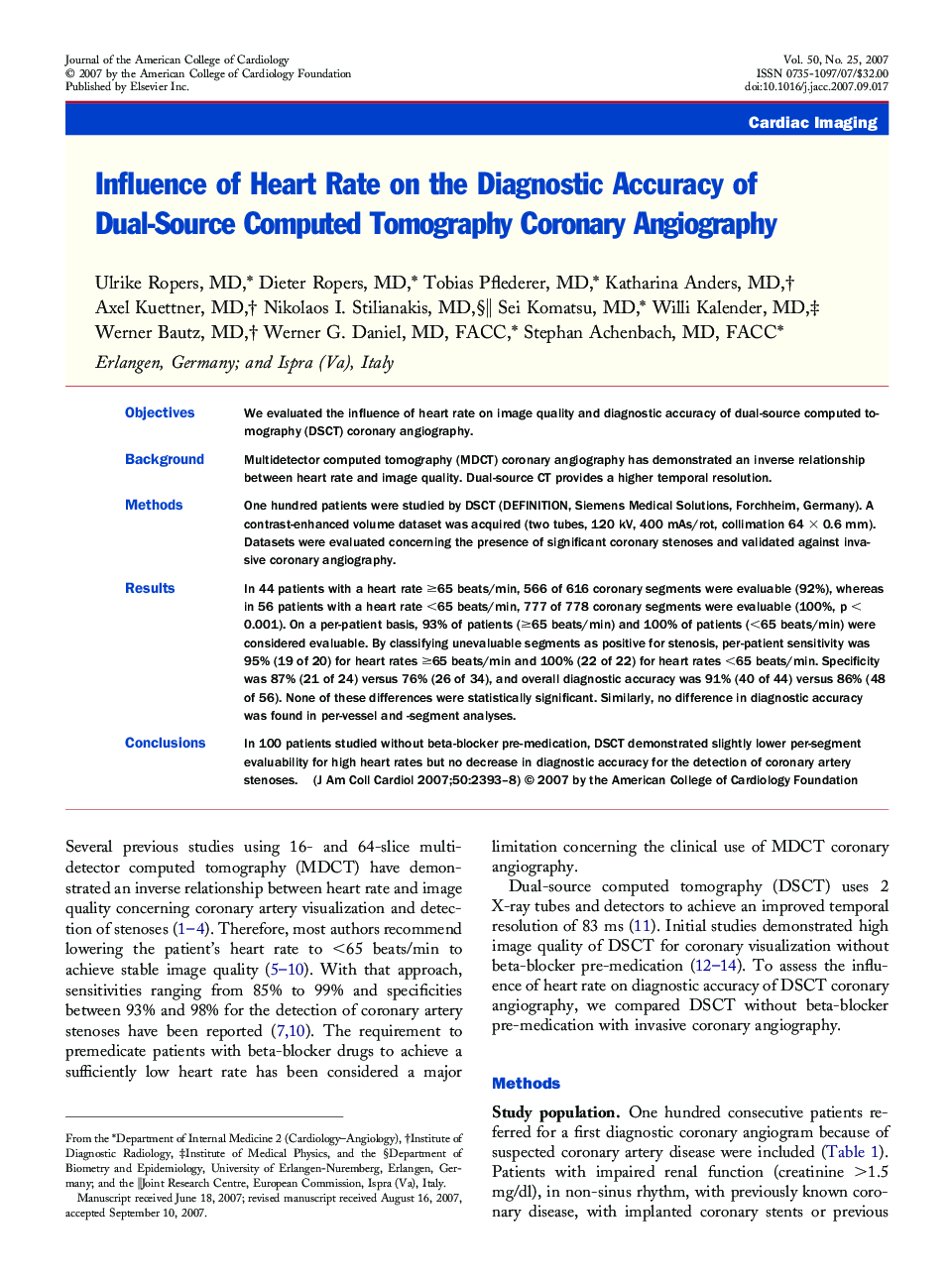 Influence of Heart Rate on the Diagnostic Accuracy of Dual-Source Computed Tomography Coronary Angiography