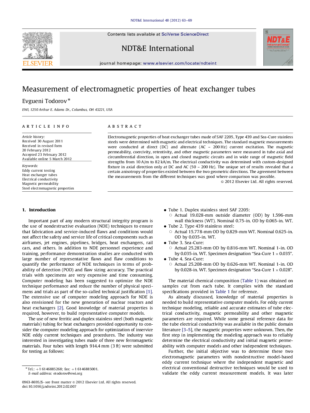 Measurement of electromagnetic properties of heat exchanger tubes