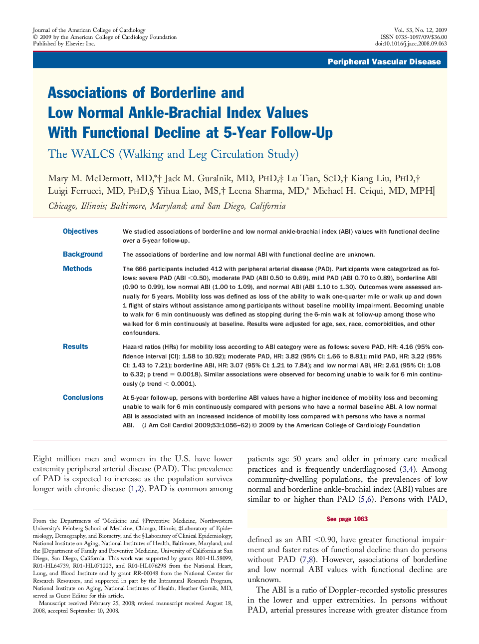 Associations of Borderline and Low Normal Ankle-Brachial Index Values With Functional Decline at 5-Year Follow-Up : The WALCS (Walking and Leg Circulation Study)
