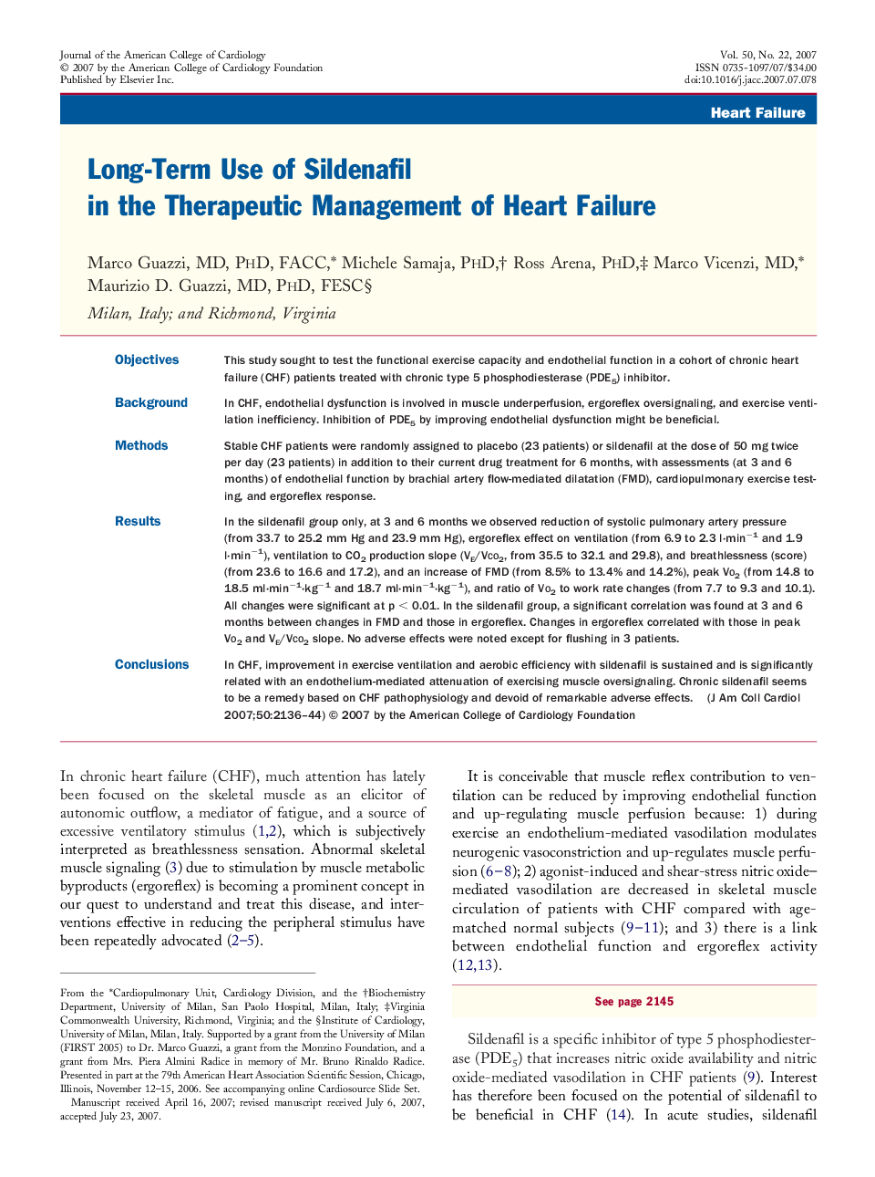 Long-Term Use of Sildenafil in the Therapeutic Management of Heart Failure 