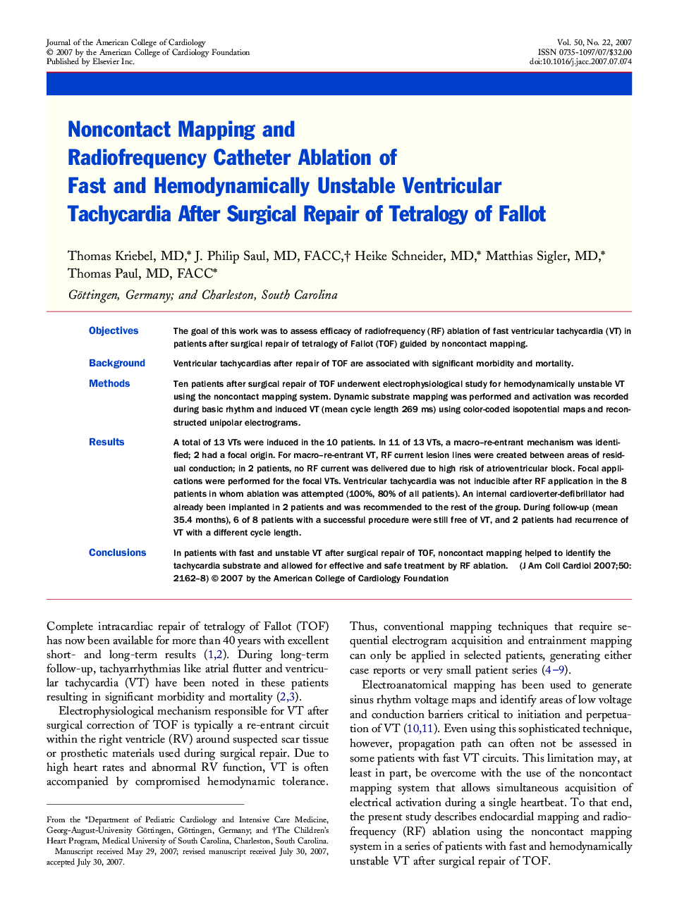 Noncontact Mapping and Radiofrequency Catheter Ablation of Fast and Hemodynamically Unstable Ventricular Tachycardia After Surgical Repair of Tetralogy of Fallot