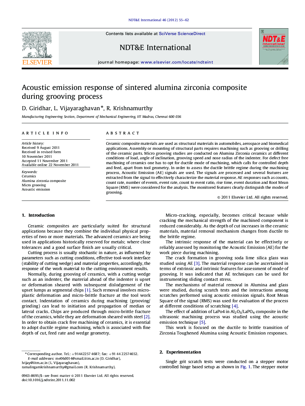 Acoustic emission response of sintered alumina zirconia composite during grooving process