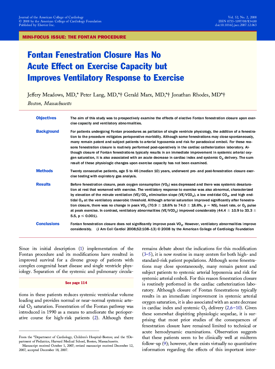 Fontan Fenestration Closure Has No Acute Effect on Exercise Capacity but Improves Ventilatory Response to Exercise