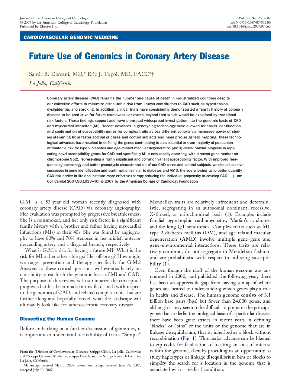 Future Use of Genomics in Coronary Artery Disease