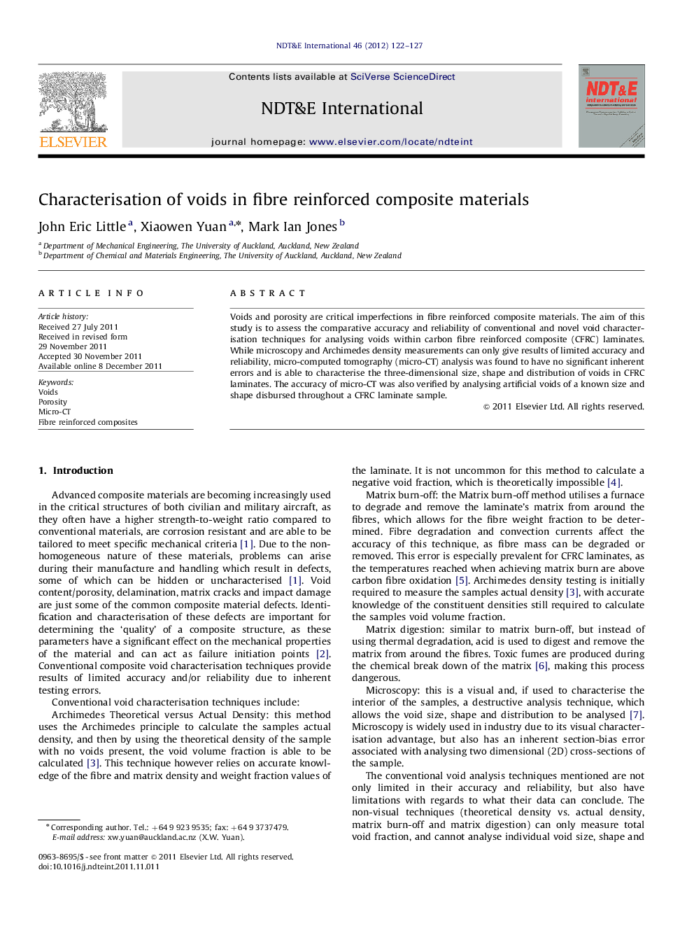 Characterisation of voids in fibre reinforced composite materials