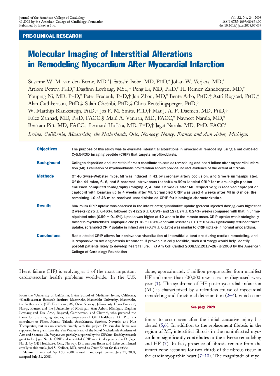 Molecular Imaging of Interstitial Alterations in Remodeling Myocardium After Myocardial Infarction 