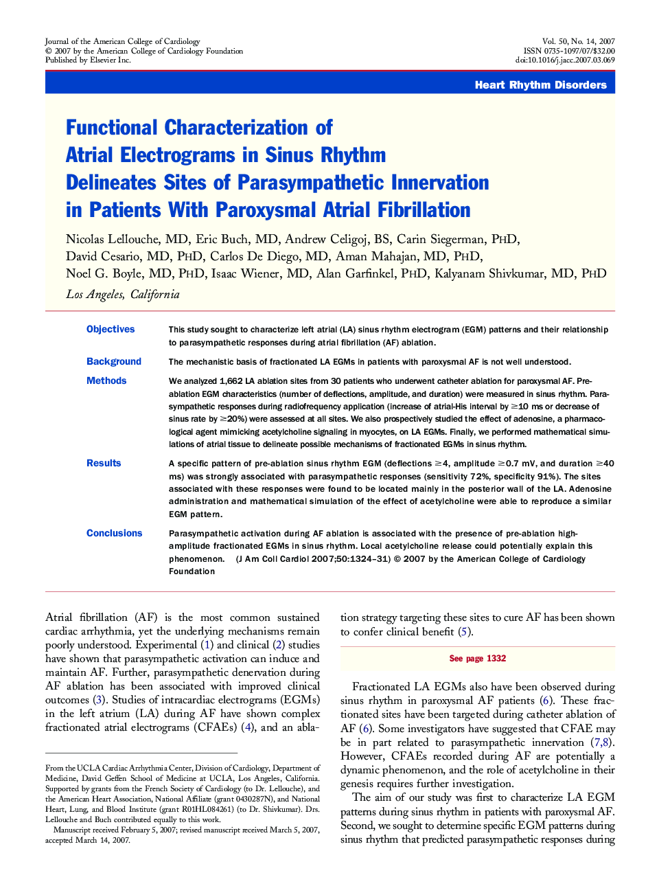 Functional Characterization of Atrial Electrograms in Sinus Rhythm Delineates Sites of Parasympathetic Innervation in Patients With Paroxysmal Atrial Fibrillation 