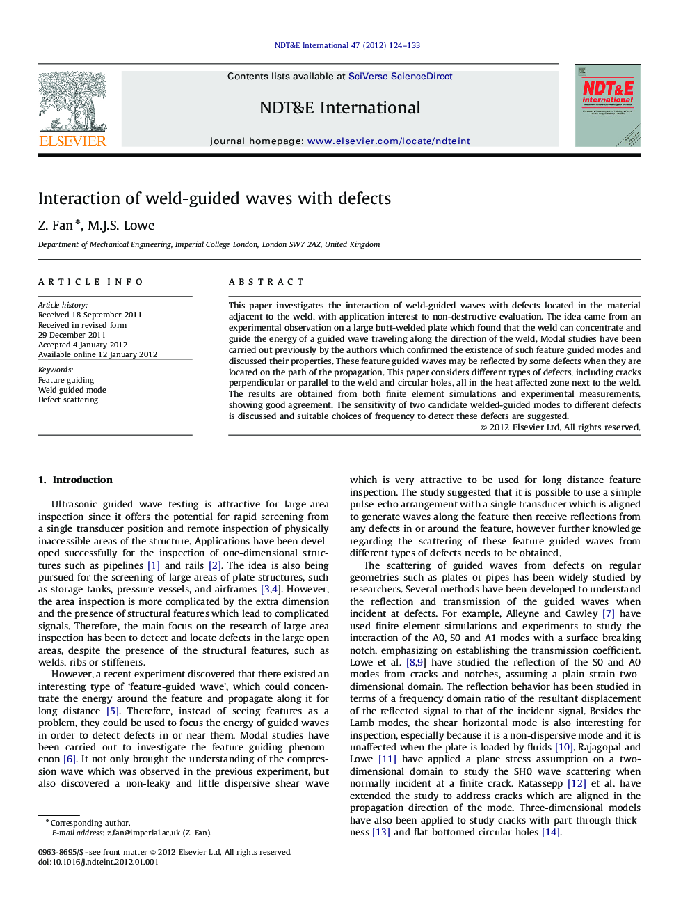 Interaction of weld-guided waves with defects