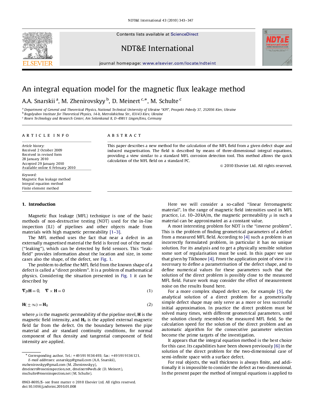 An integral equation model for the magnetic flux leakage method