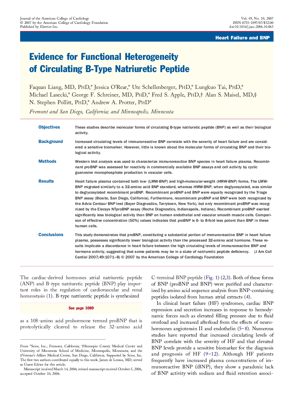Evidence for Functional Heterogeneity of Circulating B-Type Natriuretic Peptide 