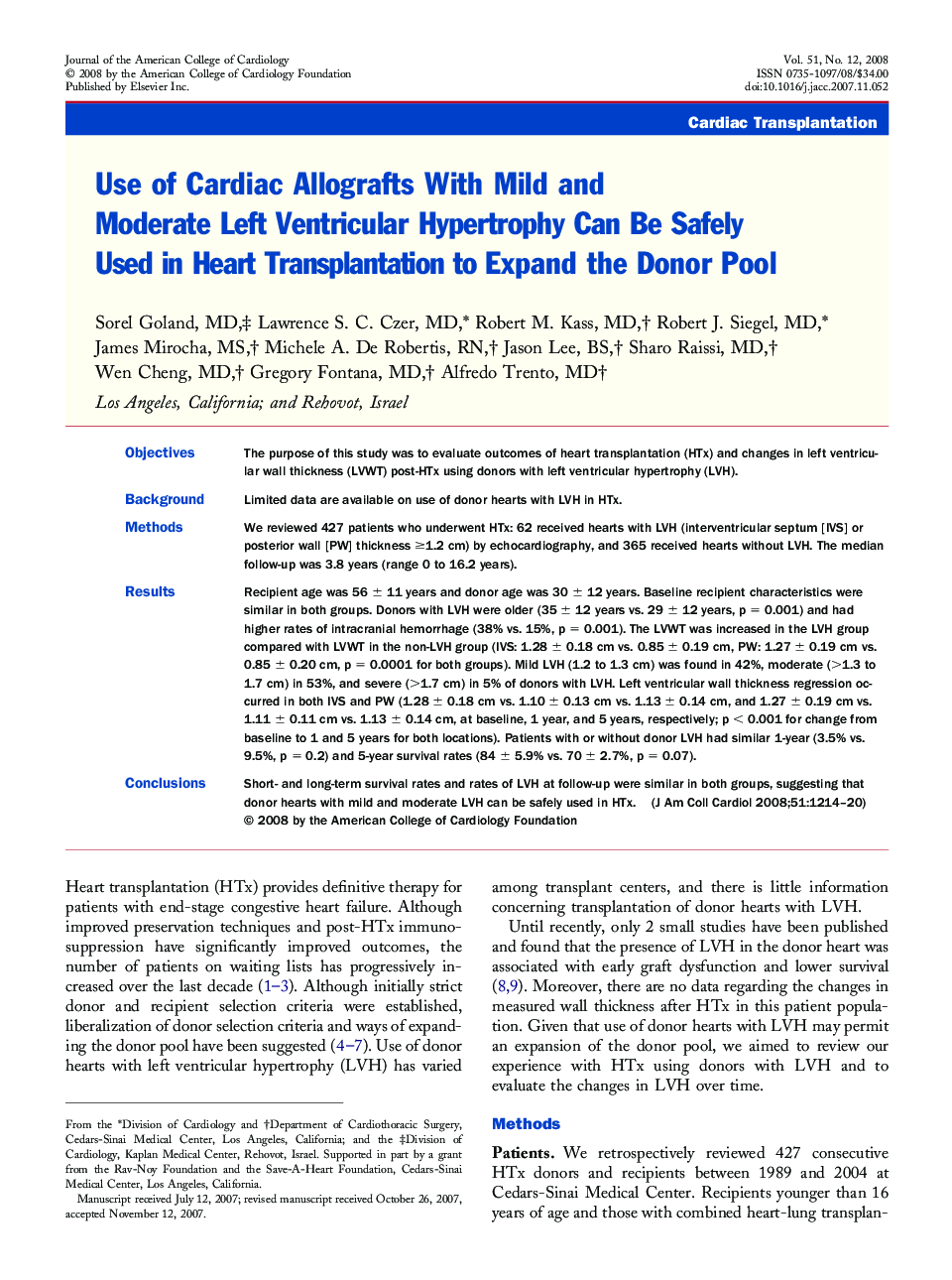 Use of Cardiac Allografts With Mild and Moderate Left Ventricular Hypertrophy Can Be Safely Used in Heart Transplantation to Expand the Donor Pool 