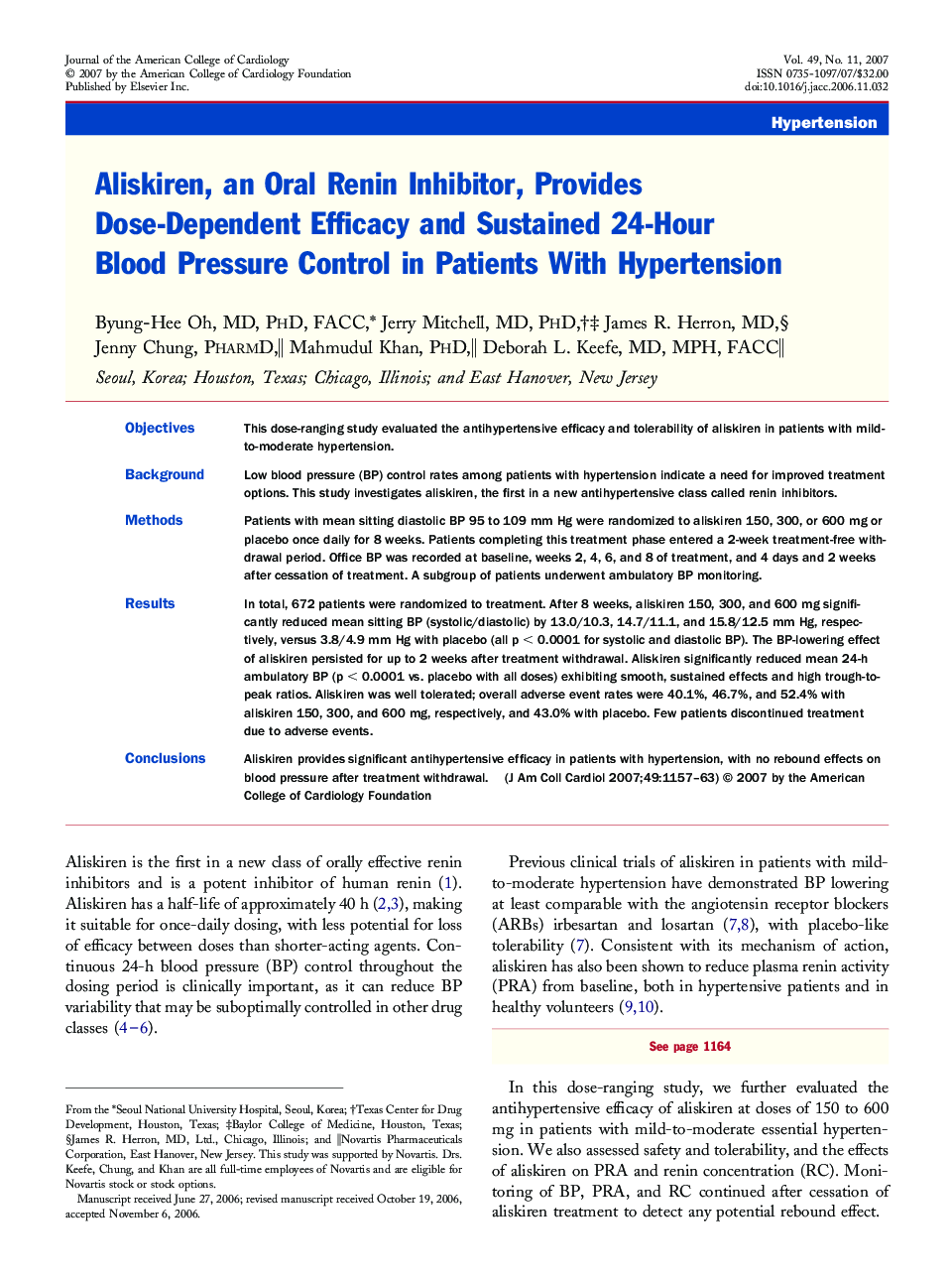 Aliskiren, an Oral Renin Inhibitor, Provides Dose-Dependent Efficacy and Sustained 24-Hour Blood Pressure Control in Patients With Hypertension 