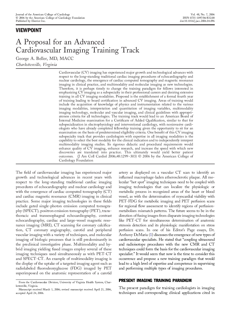 A Proposal for an Advanced Cardiovascular Imaging Training Track