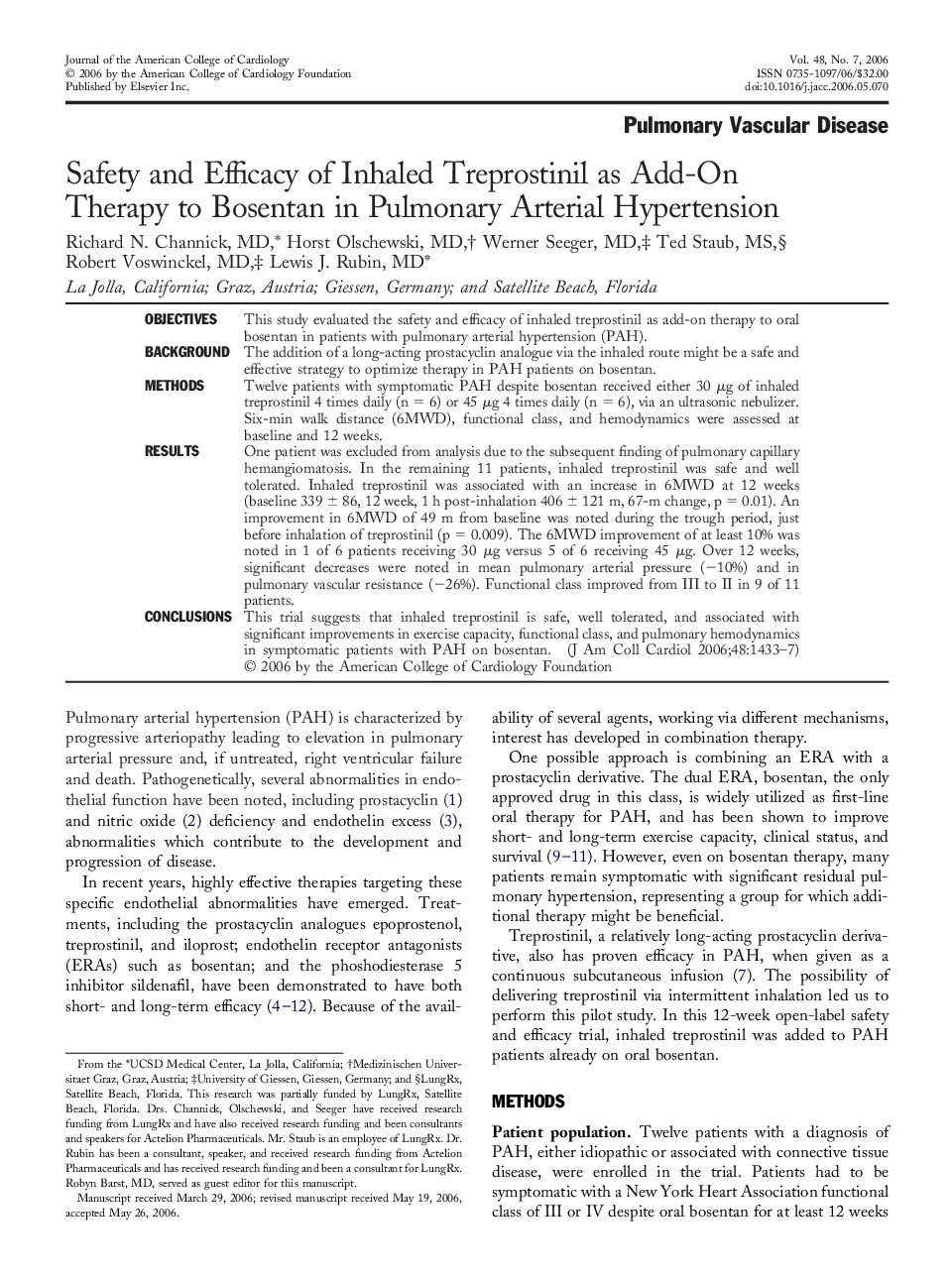 Safety and Efficacy of Inhaled Treprostinil as Add-On Therapy to Bosentan in Pulmonary Arterial Hypertension 