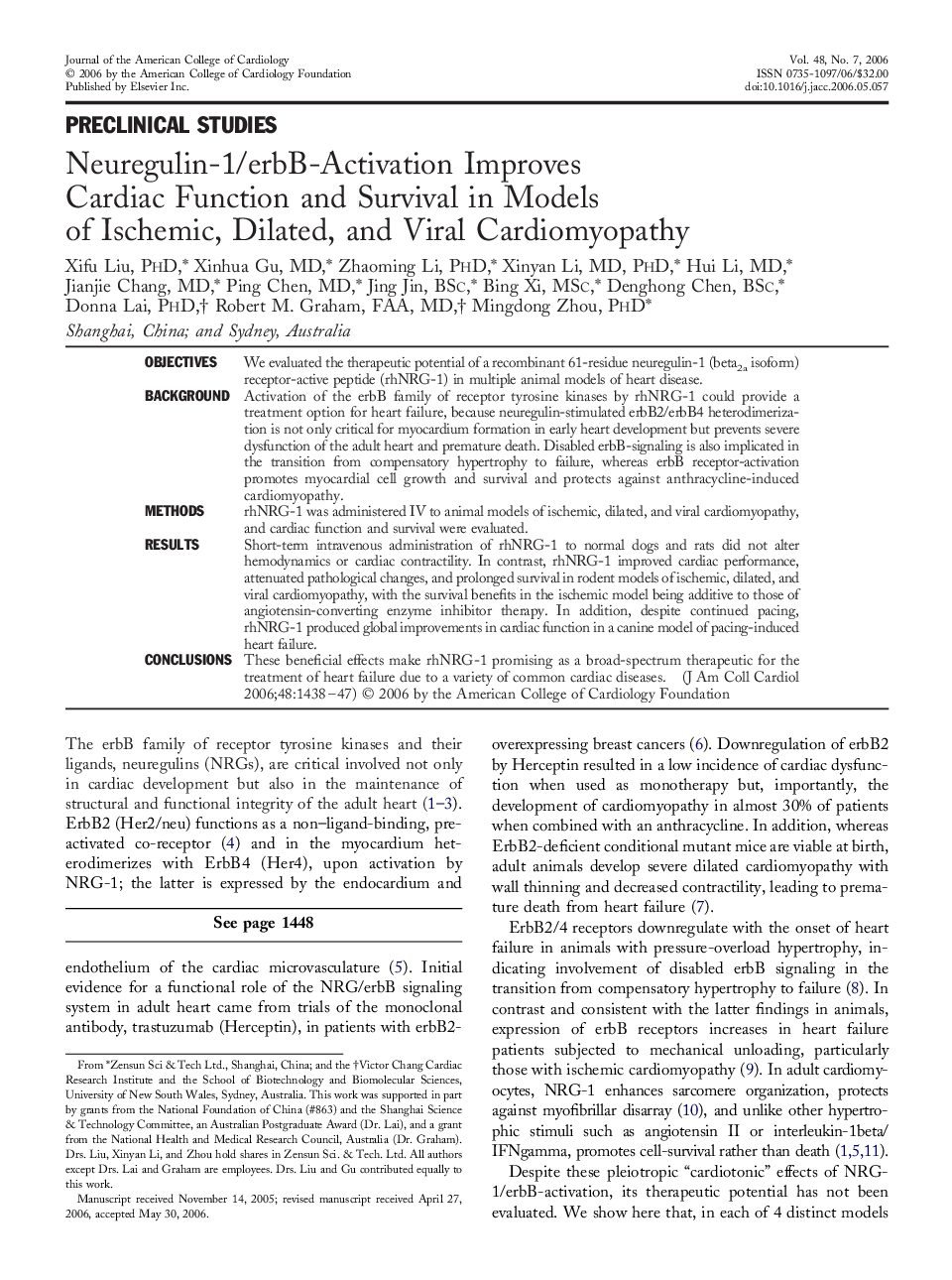 Neuregulin-1/erbB-Activation Improves Cardiac Function and Survival in Models of Ischemic, Dilated, and Viral Cardiomyopathy 