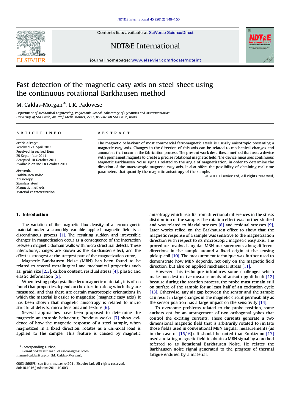 Fast detection of the magnetic easy axis on steel sheet using the continuous rotational Barkhausen method