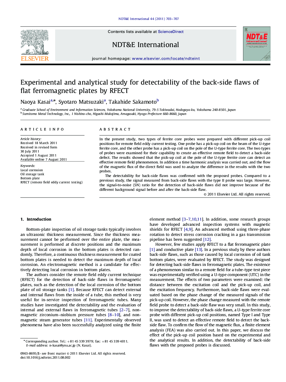 Experimental and analytical study for detectability of the back-side flaws of flat ferromagnetic plates by RFECT