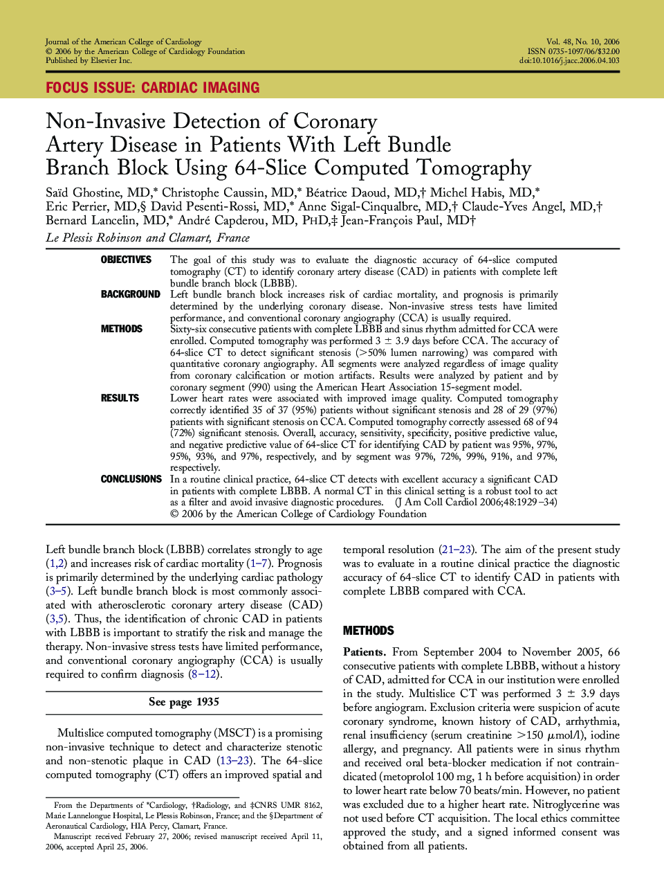Non-Invasive Detection of Coronary Artery Disease in Patients With Left Bundle Branch Block Using 64-Slice Computed Tomography
