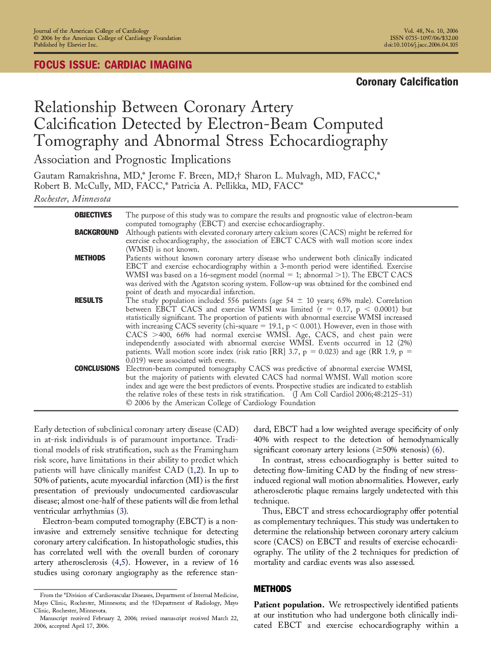 Relationship Between Coronary Artery Calcification Detected by Electron-Beam Computed Tomography and Abnormal Stress Echocardiography: Association and Prognostic Implications