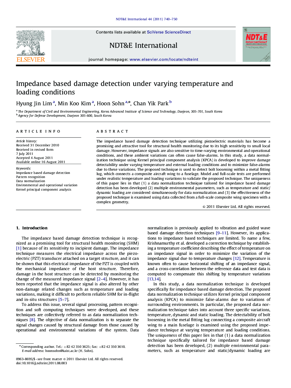 Impedance based damage detection under varying temperature and loading conditions