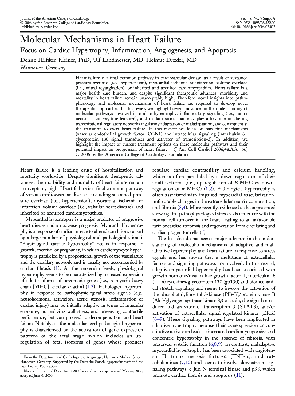 Molecular Mechanisms in Heart Failure : Focus on Cardiac Hypertrophy, Inflammation, Angiogenesis, and Apoptosis