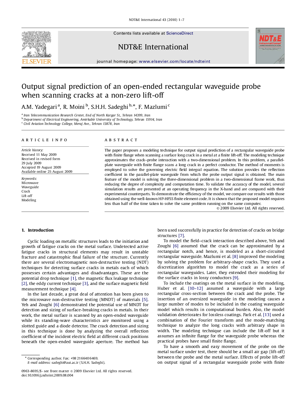 Output signal prediction of an open-ended rectangular waveguide probe when scanning cracks at a non-zero lift-off