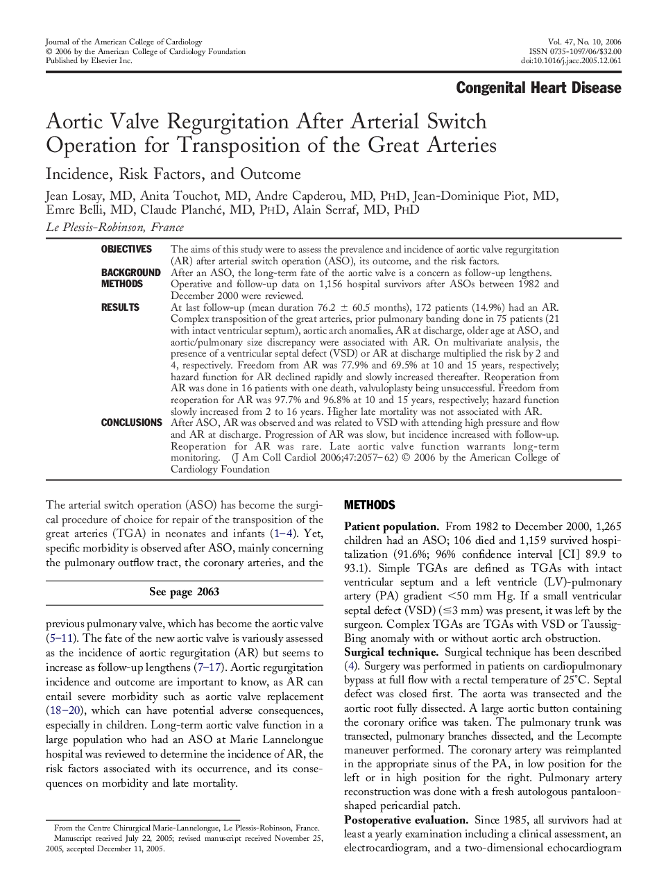 Aortic Valve Regurgitation After Arterial Switch Operation for Transposition of the Great Arteries: Incidence, Risk Factors, and Outcome