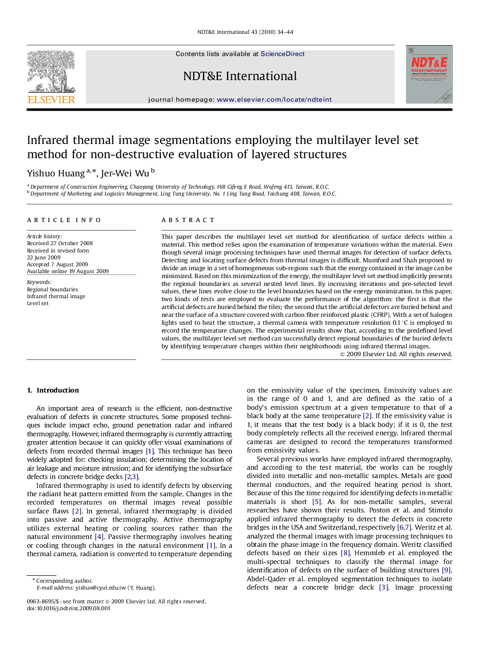 Infrared thermal image segmentations employing the multilayer level set method for non-destructive evaluation of layered structures