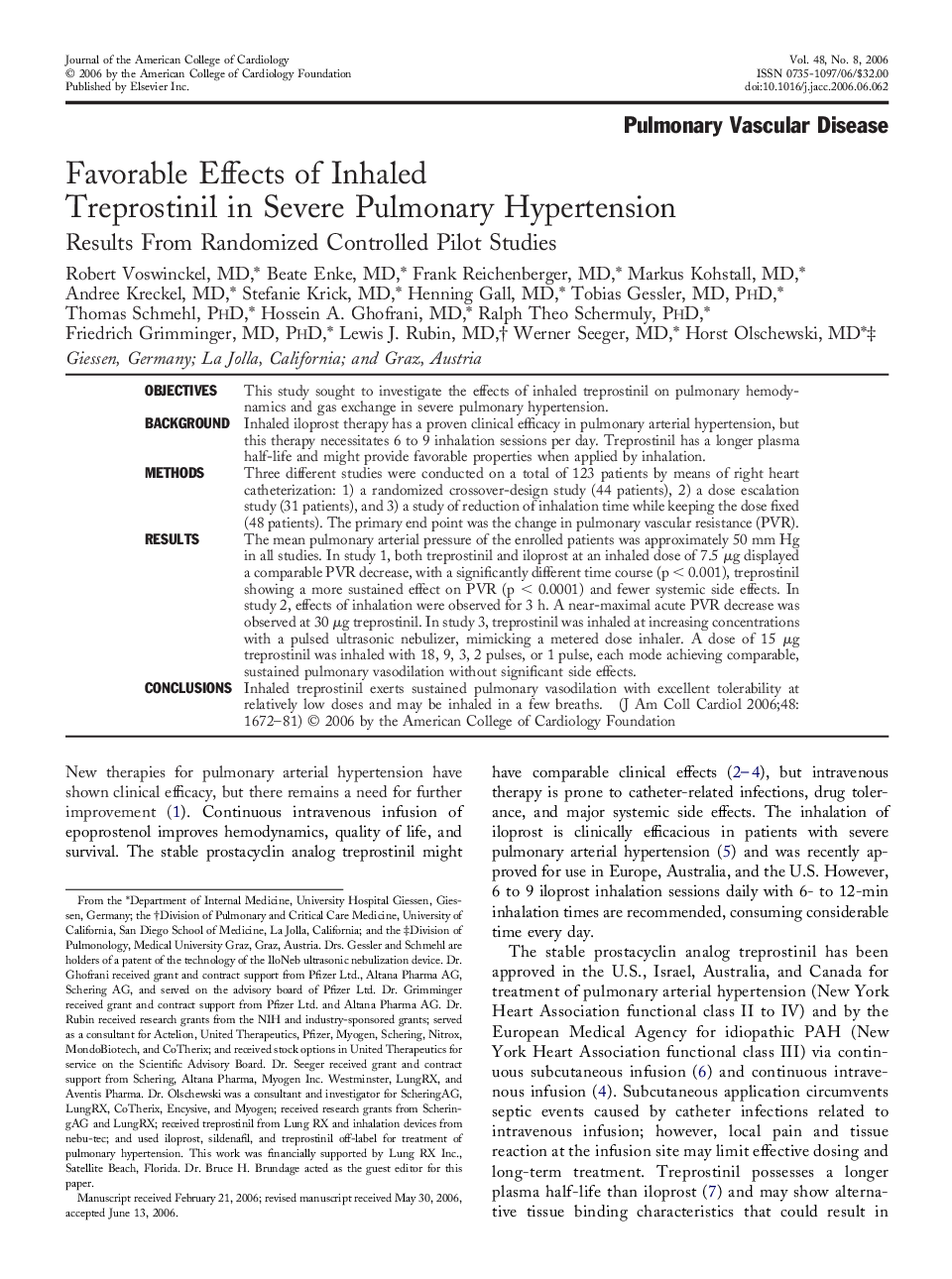 Favorable Effects of Inhaled Treprostinil in Severe Pulmonary Hypertension : Results From Randomized Controlled Pilot Studies