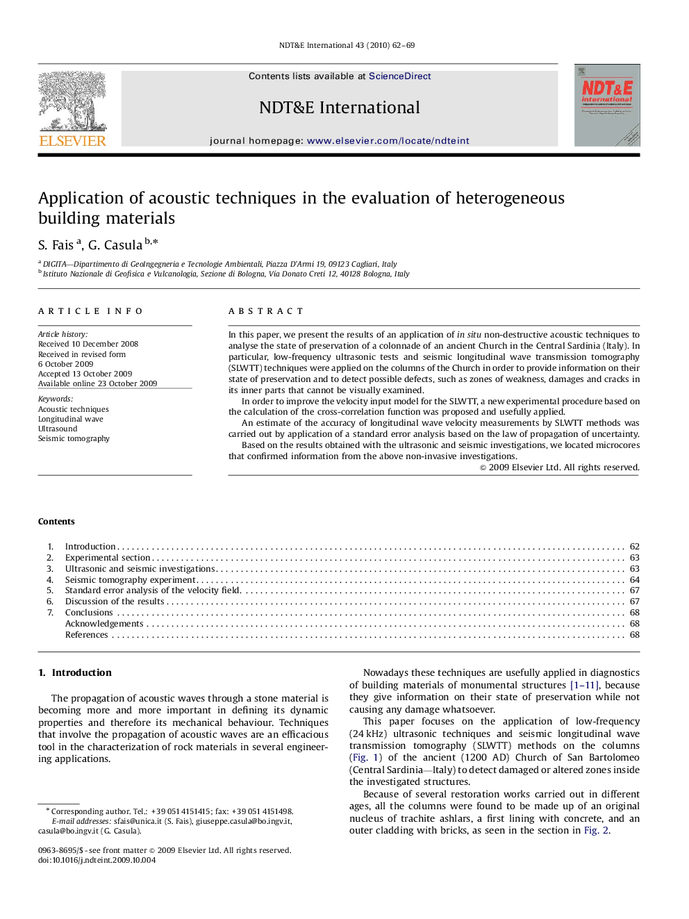 Application of acoustic techniques in the evaluation of heterogeneous building materials