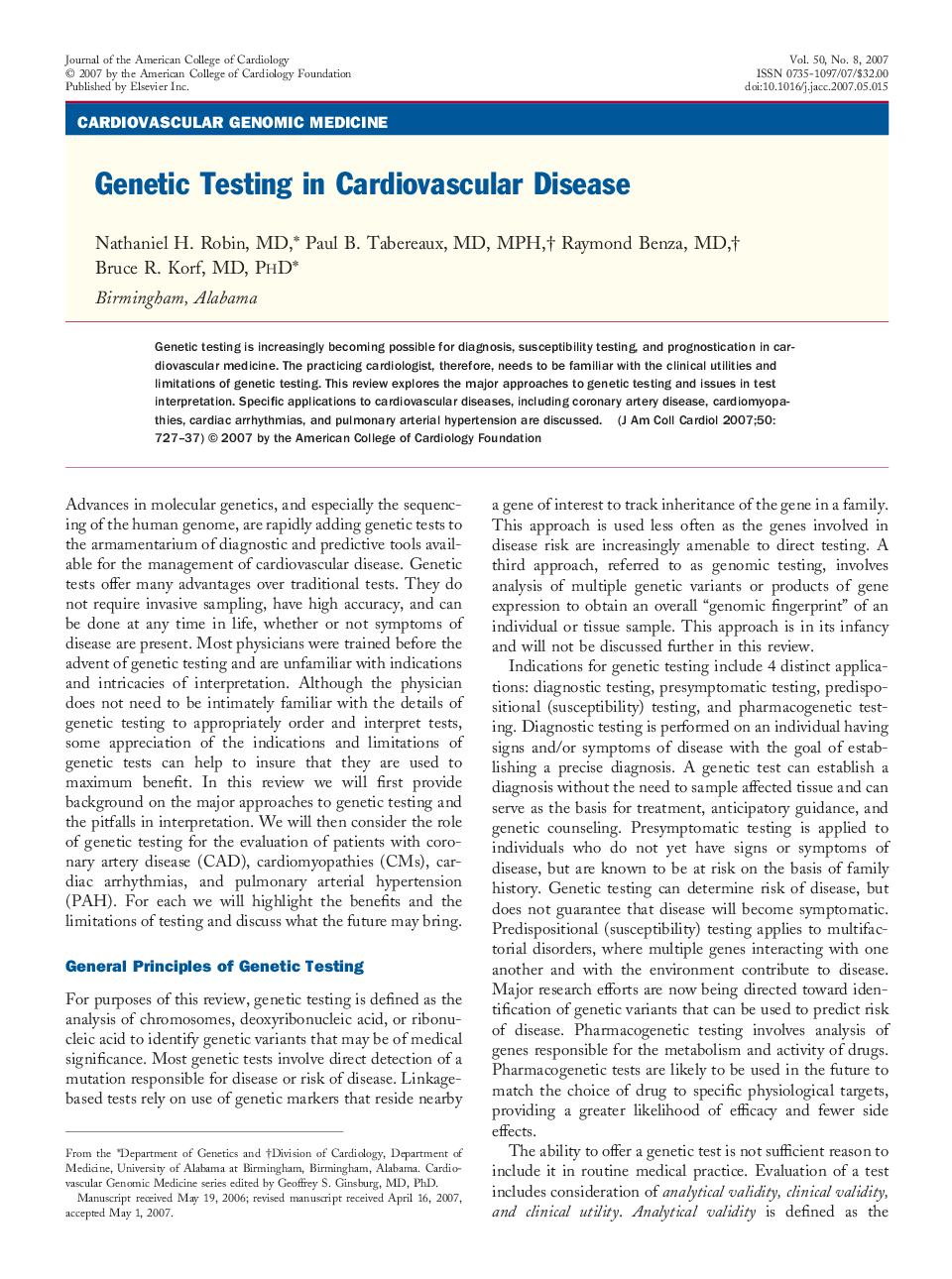 Genetic Testing in Cardiovascular Disease 