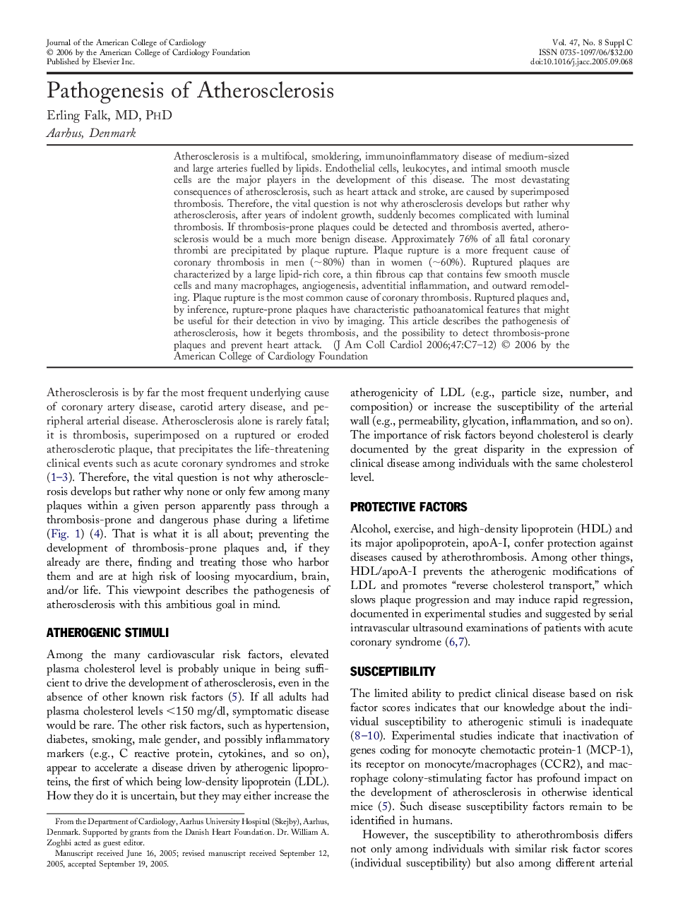 Pathogenesis of Atherosclerosis 