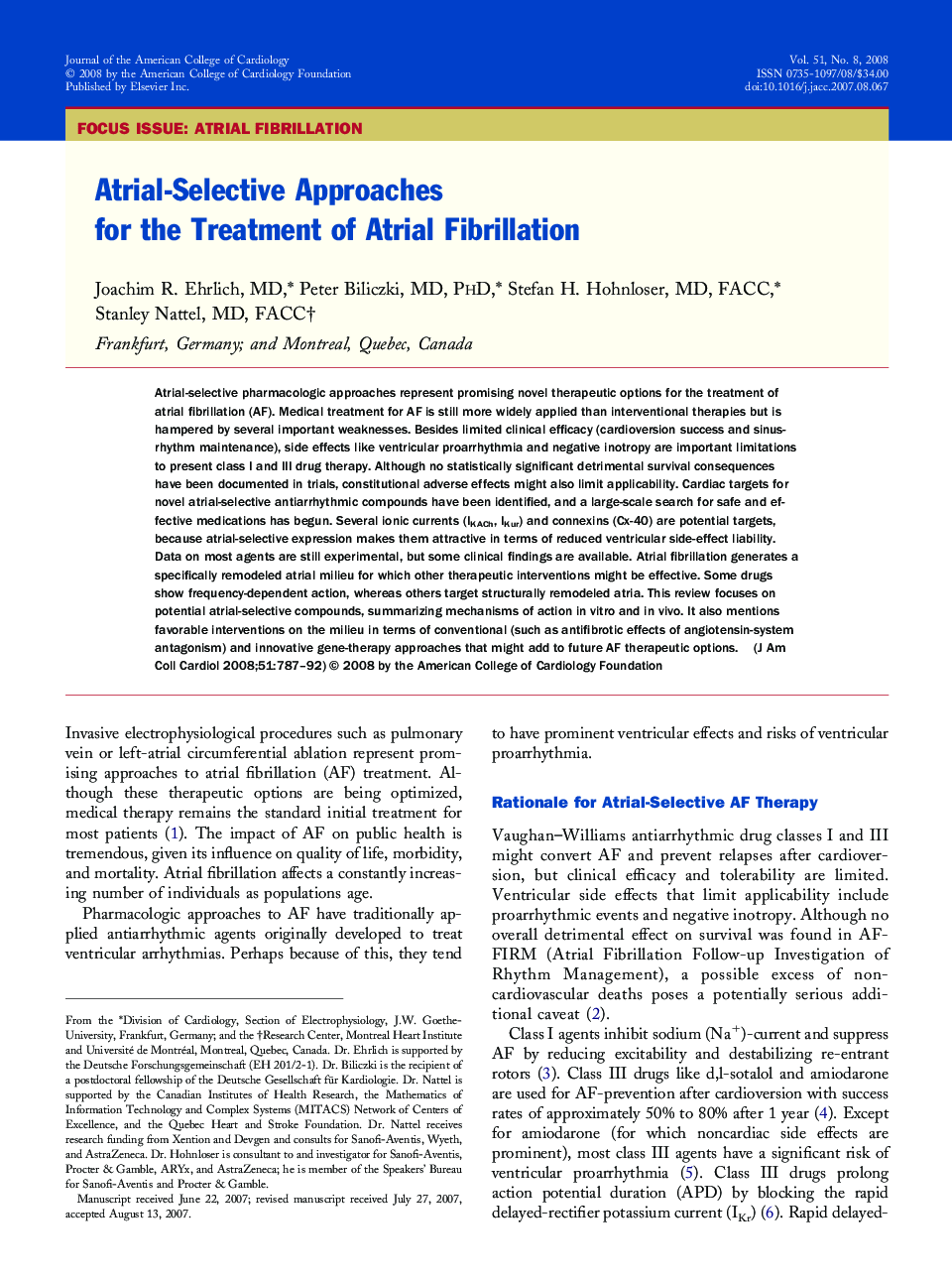 Atrial-Selective Approaches for the Treatment of Atrial Fibrillation