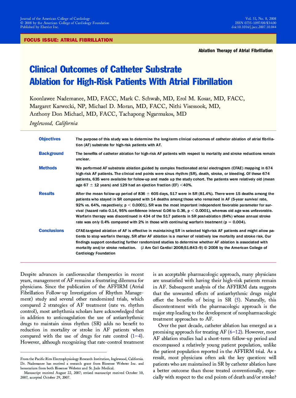 Clinical Outcomes of Catheter Substrate Ablation for High-Risk Patients With Atrial Fibrillation