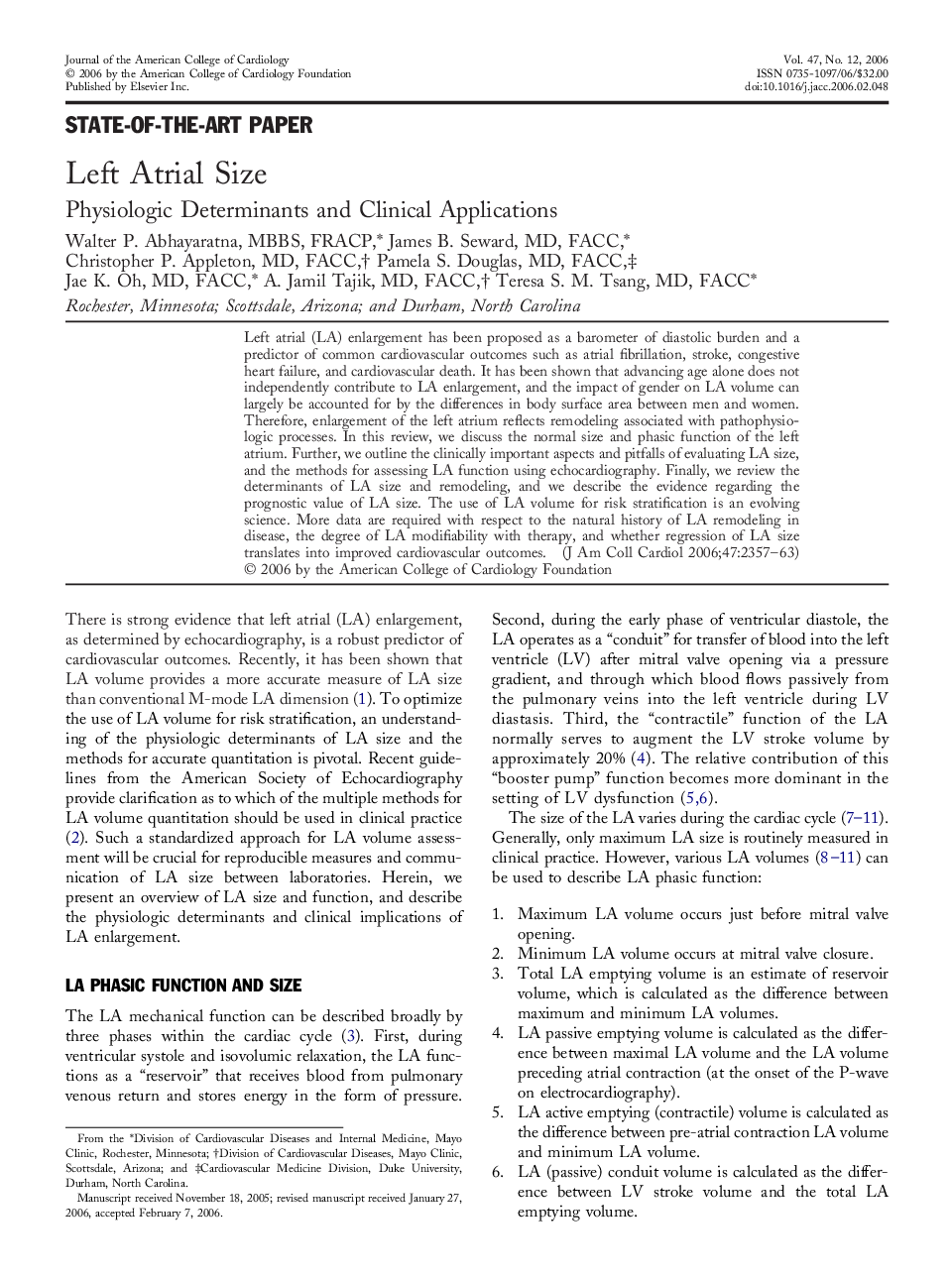 Left Atrial Size: Physiologic Determinants and Clinical Applications