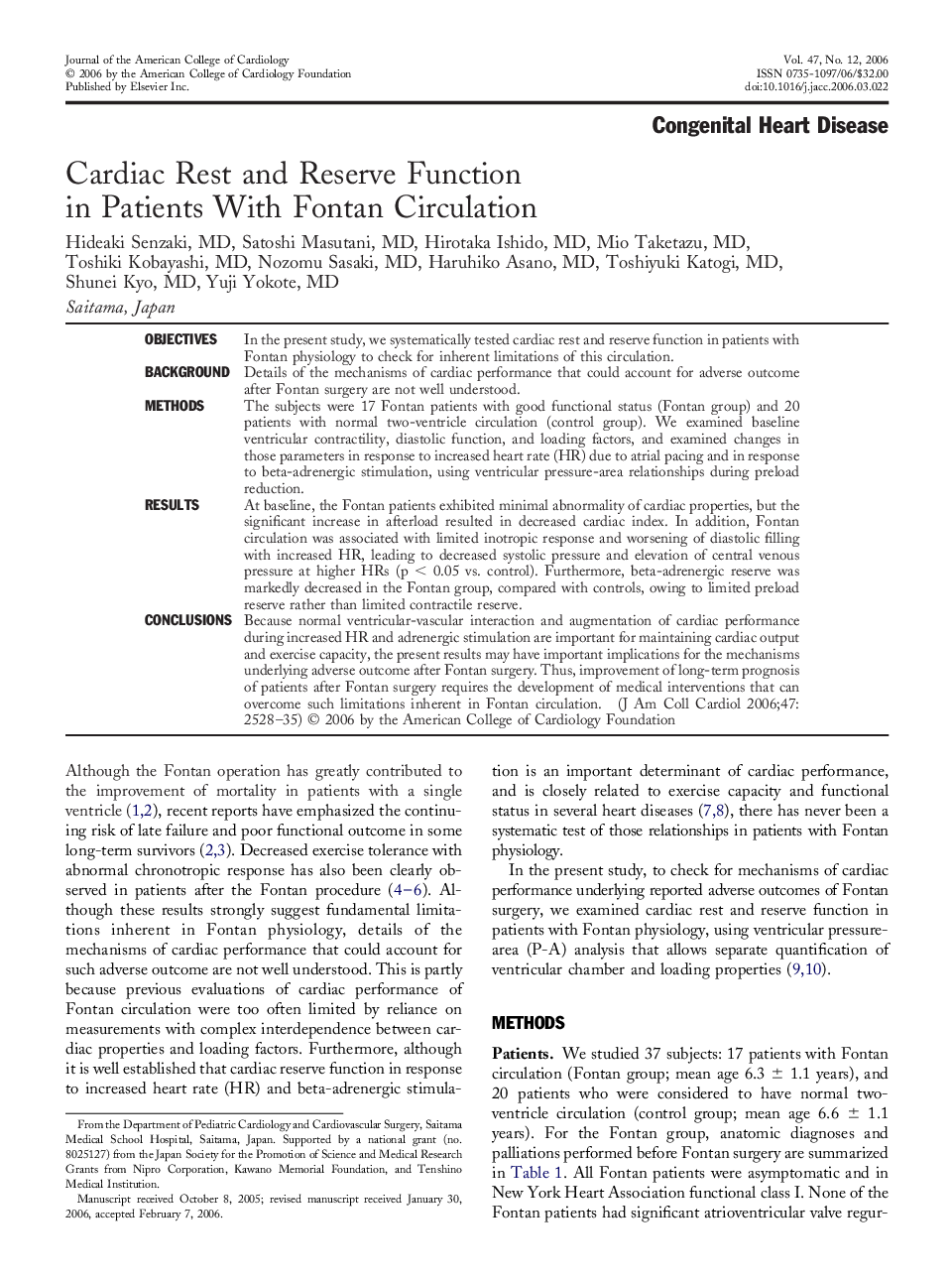 Cardiac Rest and Reserve Function in Patients With Fontan Circulation 