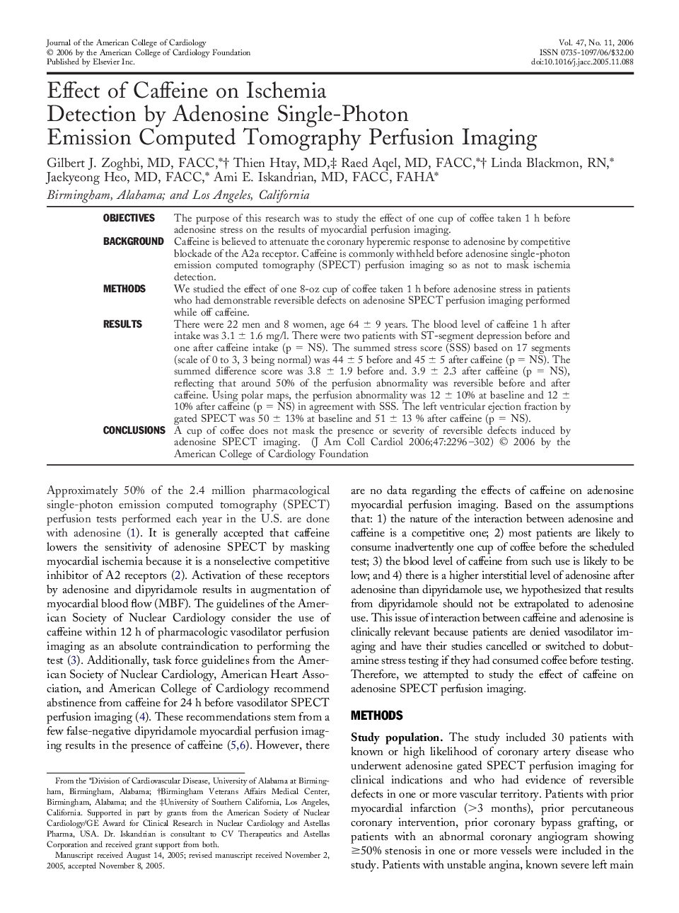 Effect of Caffeine on Ischemia Detection by Adenosine Single-Photon Emission Computed Tomography Perfusion Imaging 