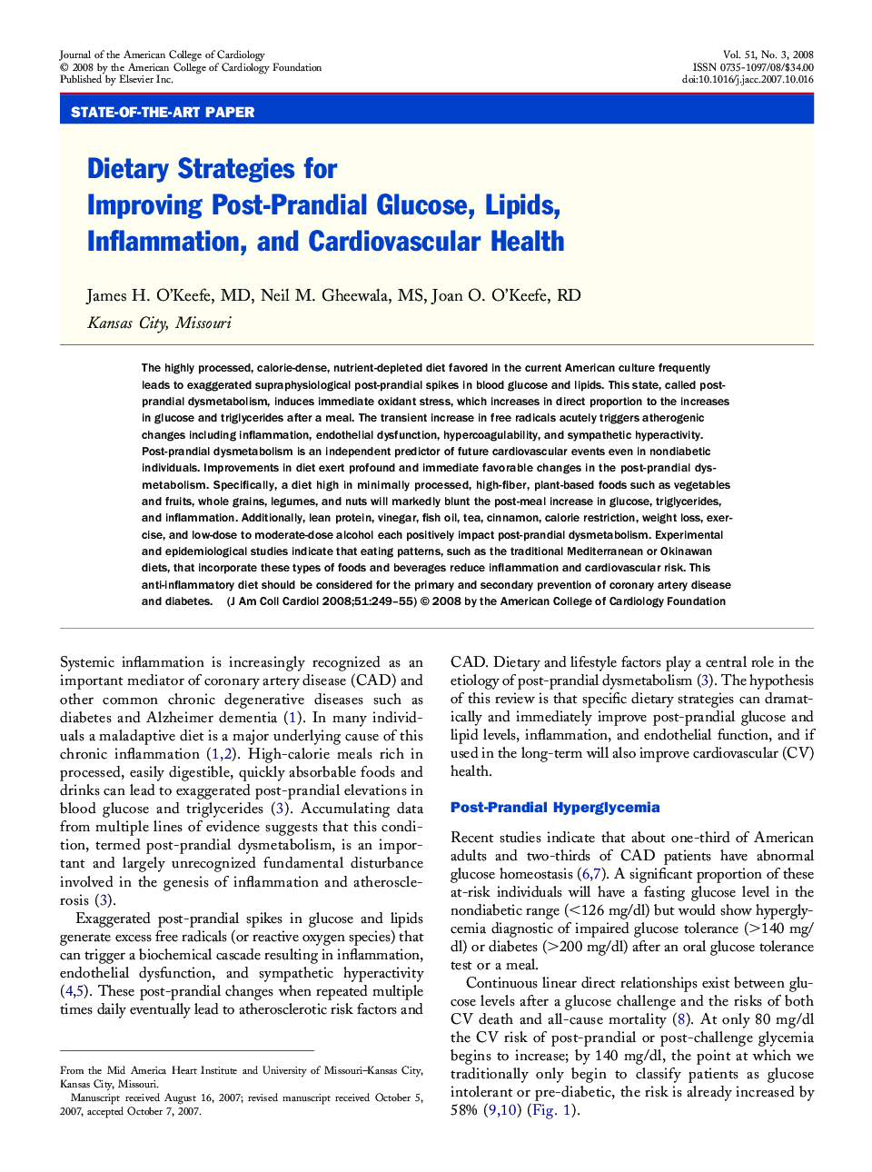 Dietary Strategies for Improving Post-Prandial Glucose, Lipids, Inflammation, and Cardiovascular Health