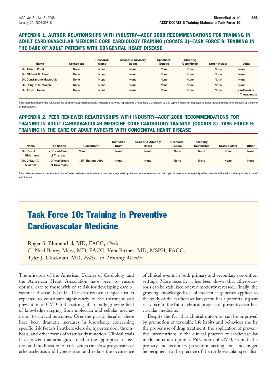 Task Force 10: Training in Preventive Cardiovascular Medicine