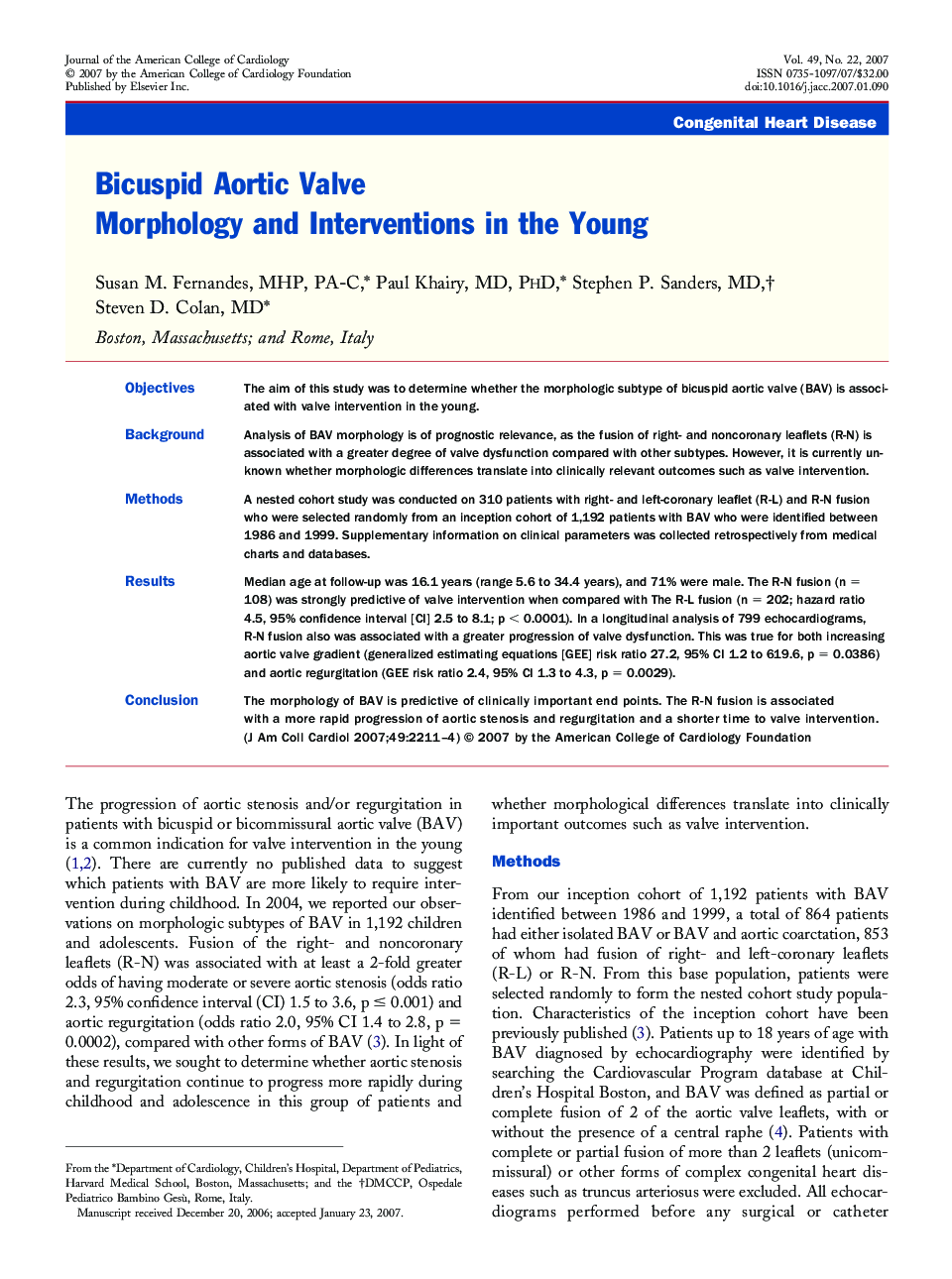 Bicuspid Aortic Valve Morphology and Interventions in the Young
