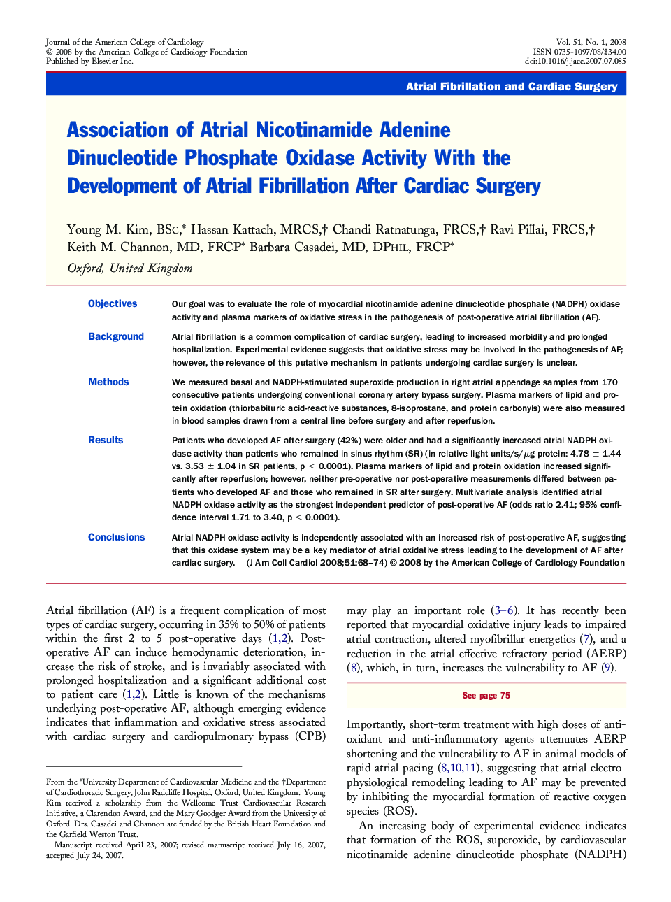 Association of Atrial Nicotinamide Adenine Dinucleotide Phosphate Oxidase Activity With the Development of Atrial Fibrillation After Cardiac Surgery