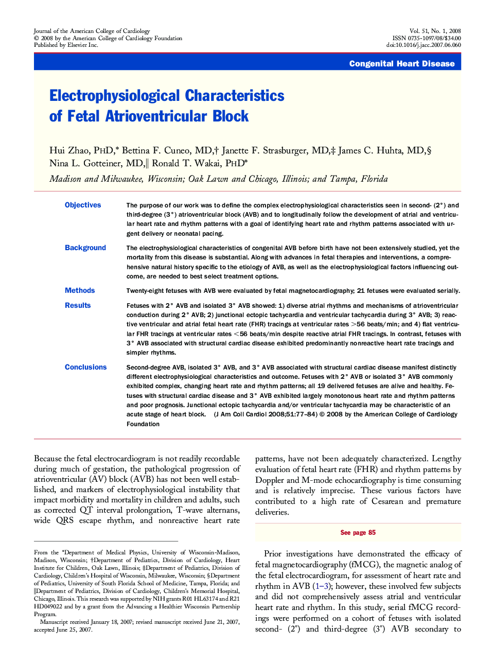 Electrophysiological Characteristics of Fetal Atrioventricular Block 