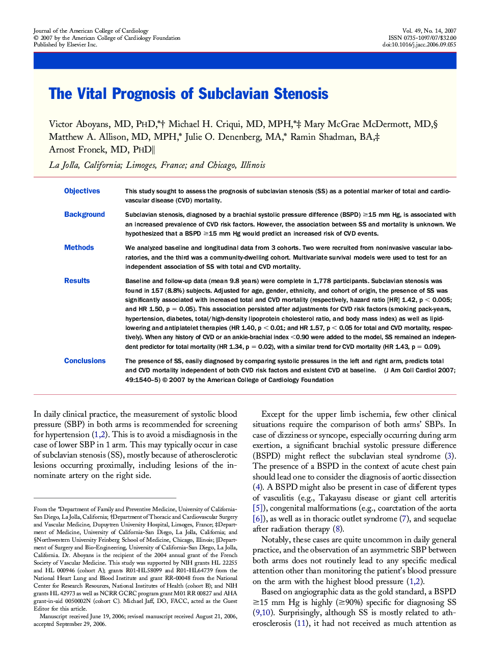 The Vital Prognosis of Subclavian Stenosis 