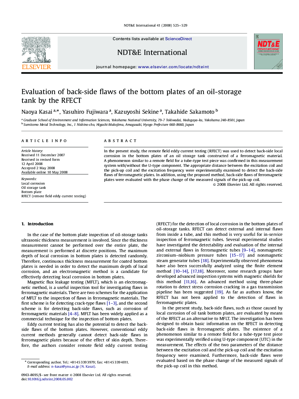 Evaluation of back-side flaws of the bottom plates of an oil-storage tank by the RFECT