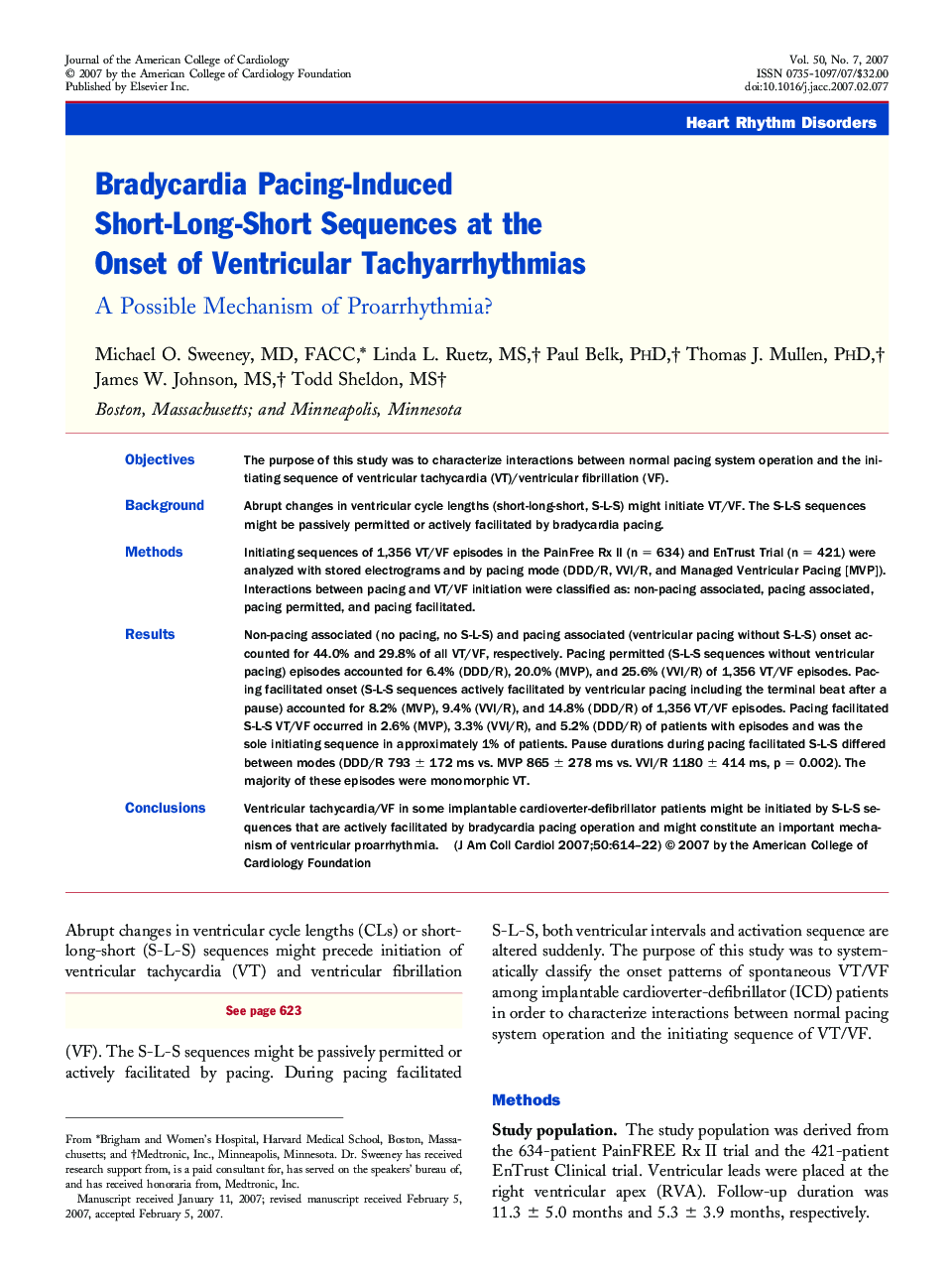 Bradycardia Pacing-Induced Short-Long-Short Sequences at the Onset of Ventricular Tachyarrhythmias: A Possible Mechanism of Proarrhythmia?