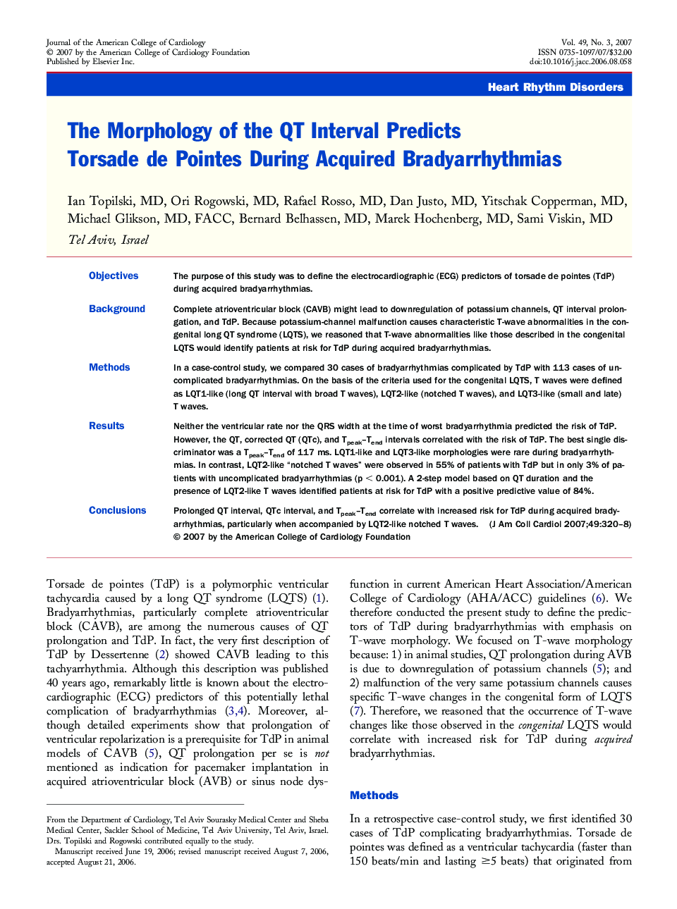 The Morphology of the QT Interval Predicts Torsade de Pointes During Acquired Bradyarrhythmias