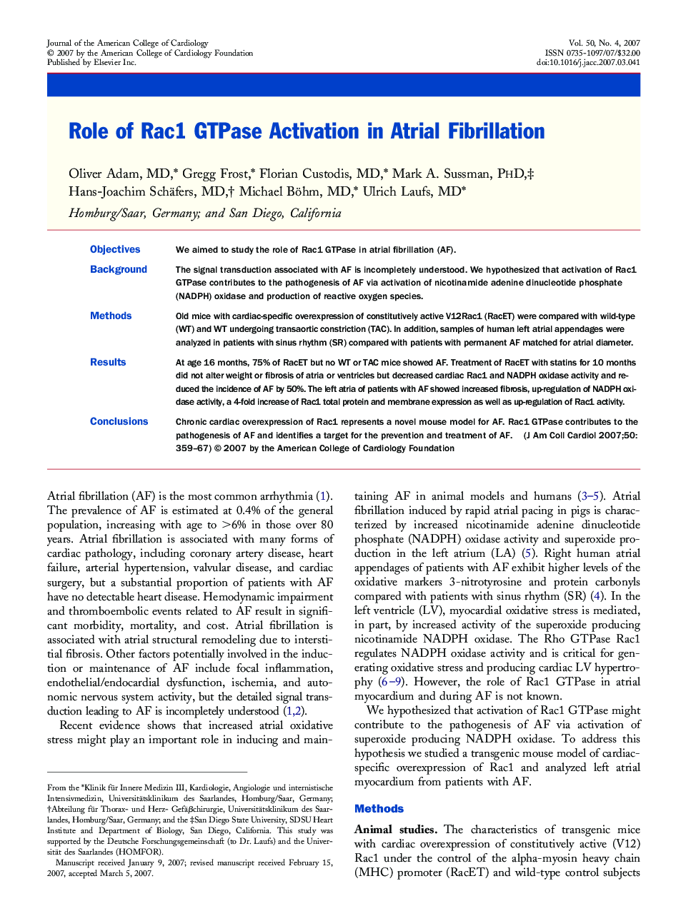 Role of Rac1 GTPase Activation in Atrial Fibrillation 