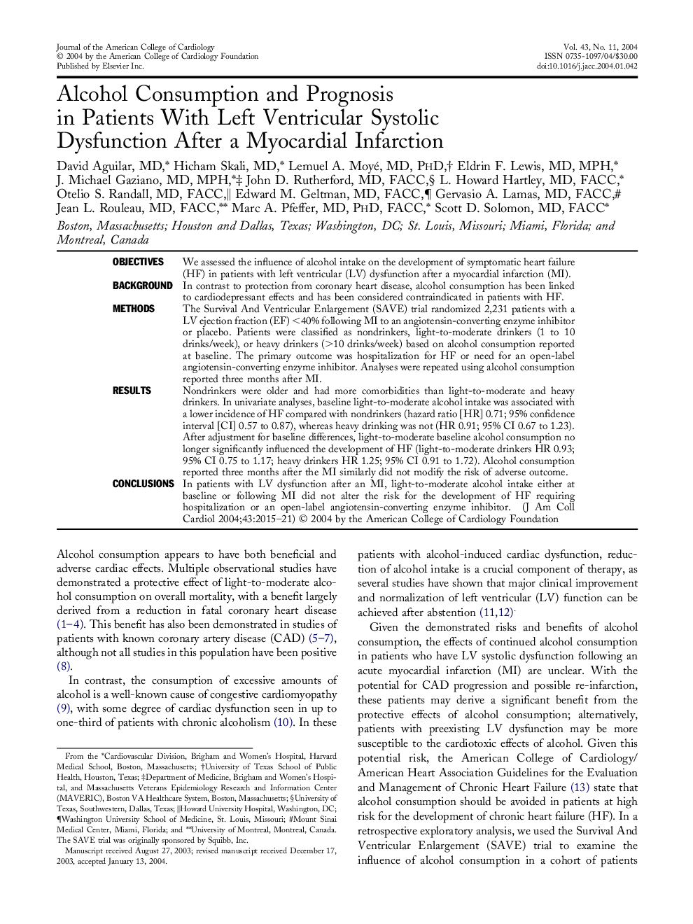 مصرف الکل و پیش آگهی در بیماران مبتلا به اختلال سیتولوژی بطن چپ پس از انفارکتوس میوکارد 